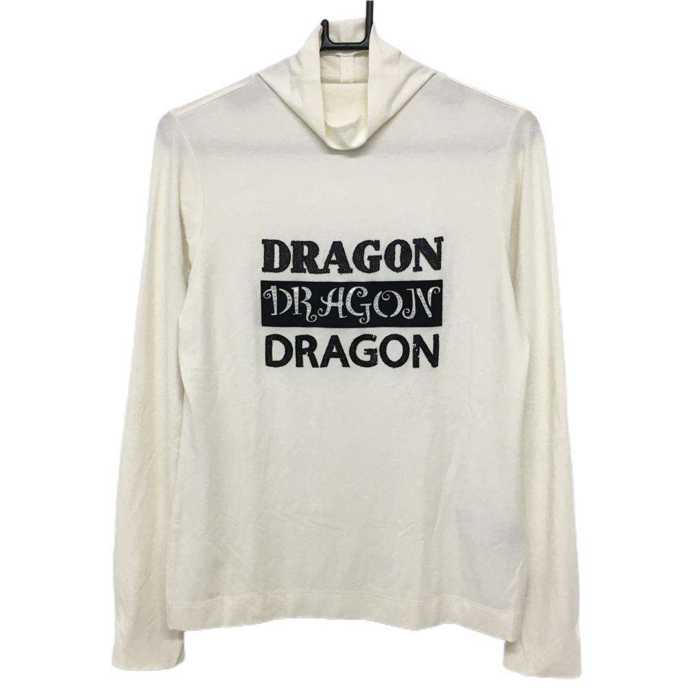 ダンスウィズドラゴン 長袖ハイネックシャツ 白×黒 ビックロゴ ラインストーン 微起毛 レディース 3 ゴルフウェア Dance With Dragon