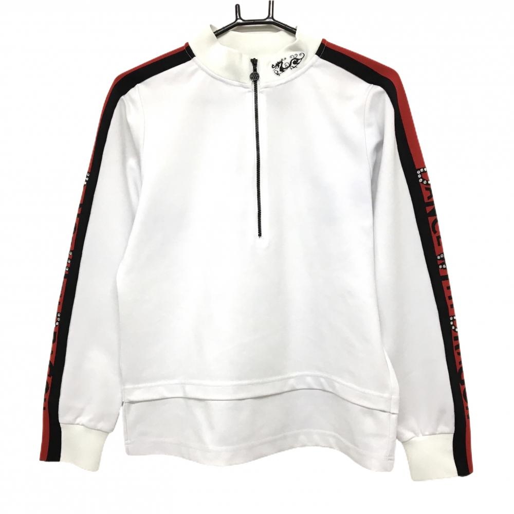 【超美品】ダンスウィズドラゴン 長袖ハイネックシャツ 白×黒×レッド レディース 2(M) ゴルフウェア Dance With Dragon