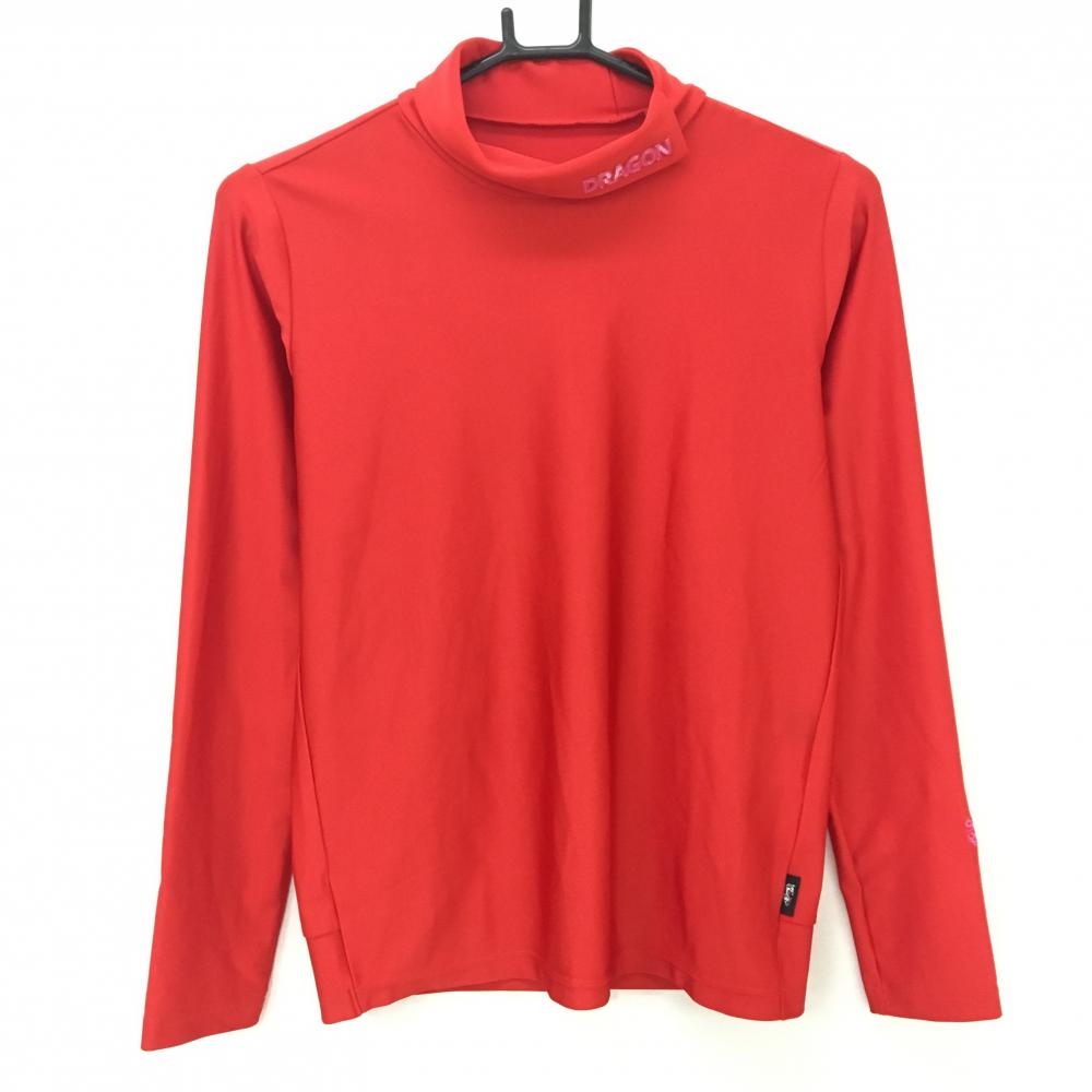 【超美品】ダンスウィズドラゴン 長袖ハイネックシャツ レッド ネックロゴ レディース 2(M) ゴルフウェア Dance With Dragon