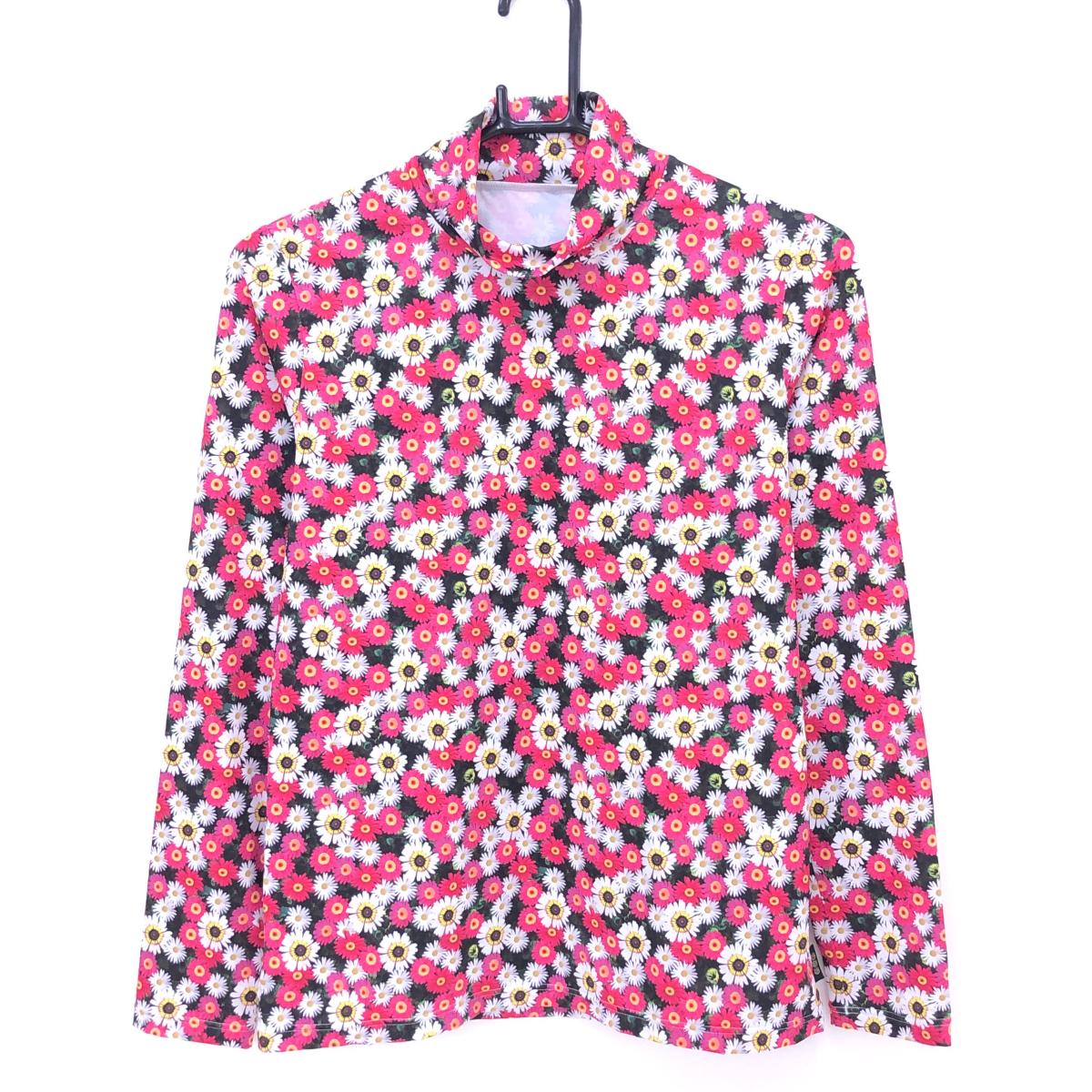 【未使用品】ダンスウィズドラゴン 長袖ハイネックシャツ ピンク×白 花柄 レディース 3(L) ゴルフウェア Dance With Dragon