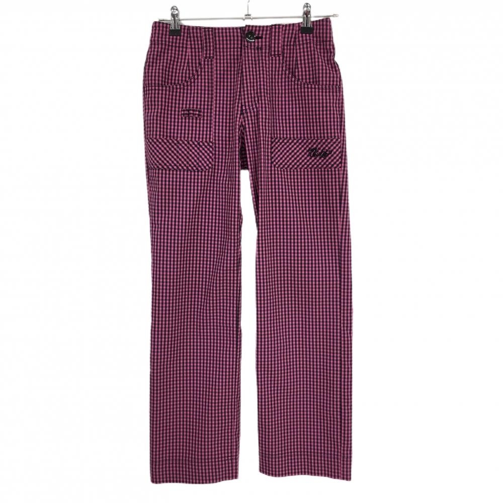 【超美品】ダンスウィズドラゴン パンツ ピンク×黒 ギンガムチェック ストレッチ  レディース 1(S) ゴルフウェア Dance With Dragon