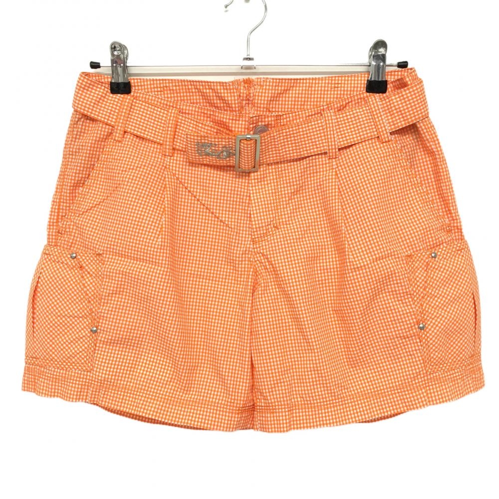 【超美品】ダンスウィズドラゴン ショートパンツ オレンジ×白 ギンガムチェック   レディース 2(M) ゴルフウェア Dance With Dragon