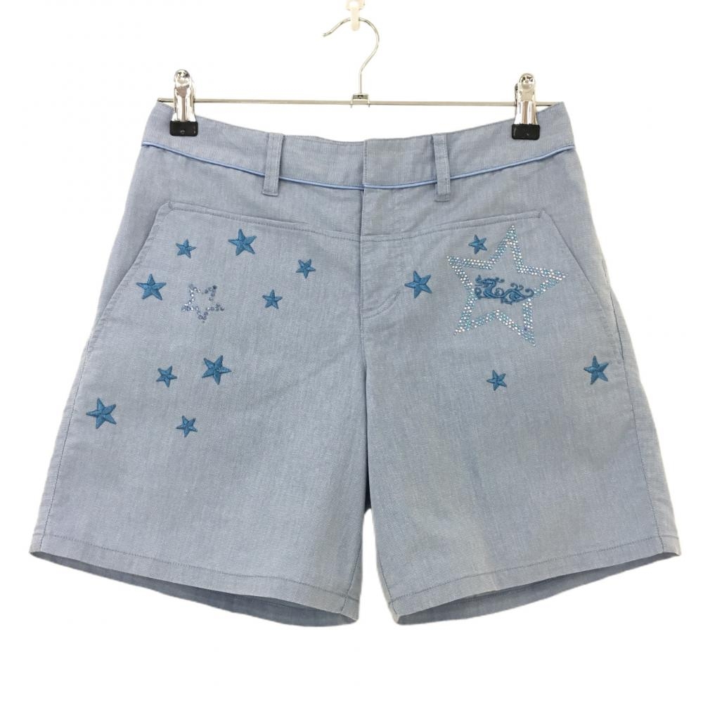 ダンスウィズドラゴン ショートパンツ ライトブルー 星 スパンコール レディース 2(M) ゴルフウェア Dance With Dragon