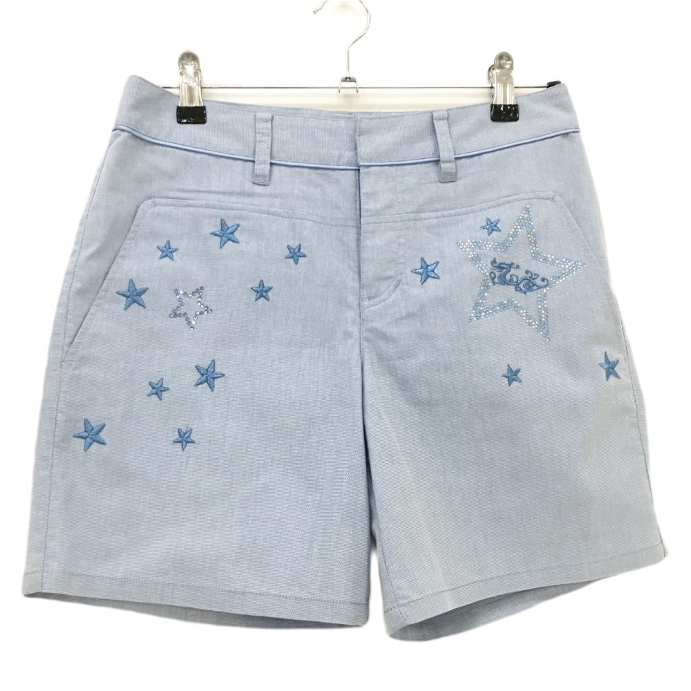 ダンスウィズドラゴン ショートパンツ ライトブルー 星 スパンコール  レディース 2(M) ゴルフウェア Dance With Dragon