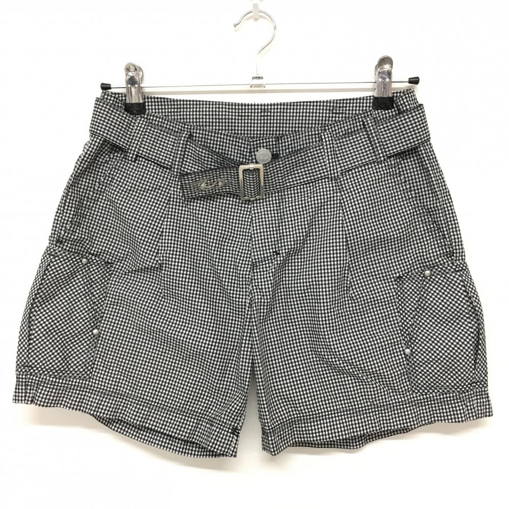 【超美品】ダンスウィズドラゴン ショートパンツ 黒×白 ギンガムチェック ベルト付 レディース 1(S) ゴルフウェア Dance With Dragon
