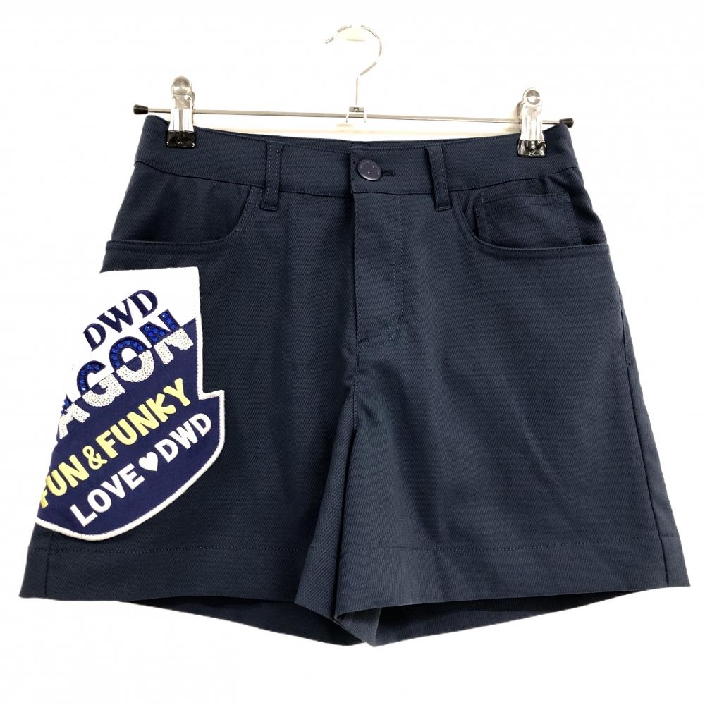 【美品】ダンスウィズドラゴン ショートパンツ ネイビー×白 チビドラ スパンコールロゴ  レディース 1(S) ゴルフウェア Dance With Dragon