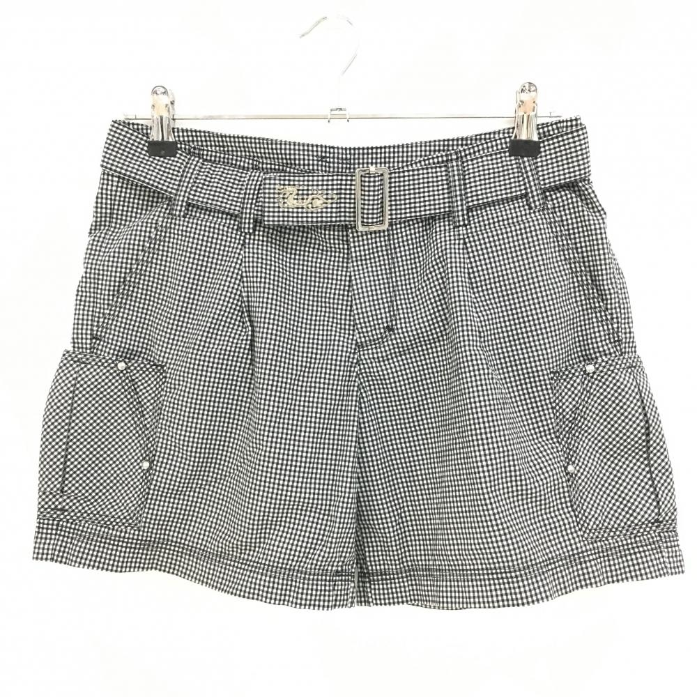【美品】ダンスウィズドラゴン カーゴショートパンツ 黒×白 ギンガムチェック レディース 2(M) ゴルフウェア Dance With Dragon