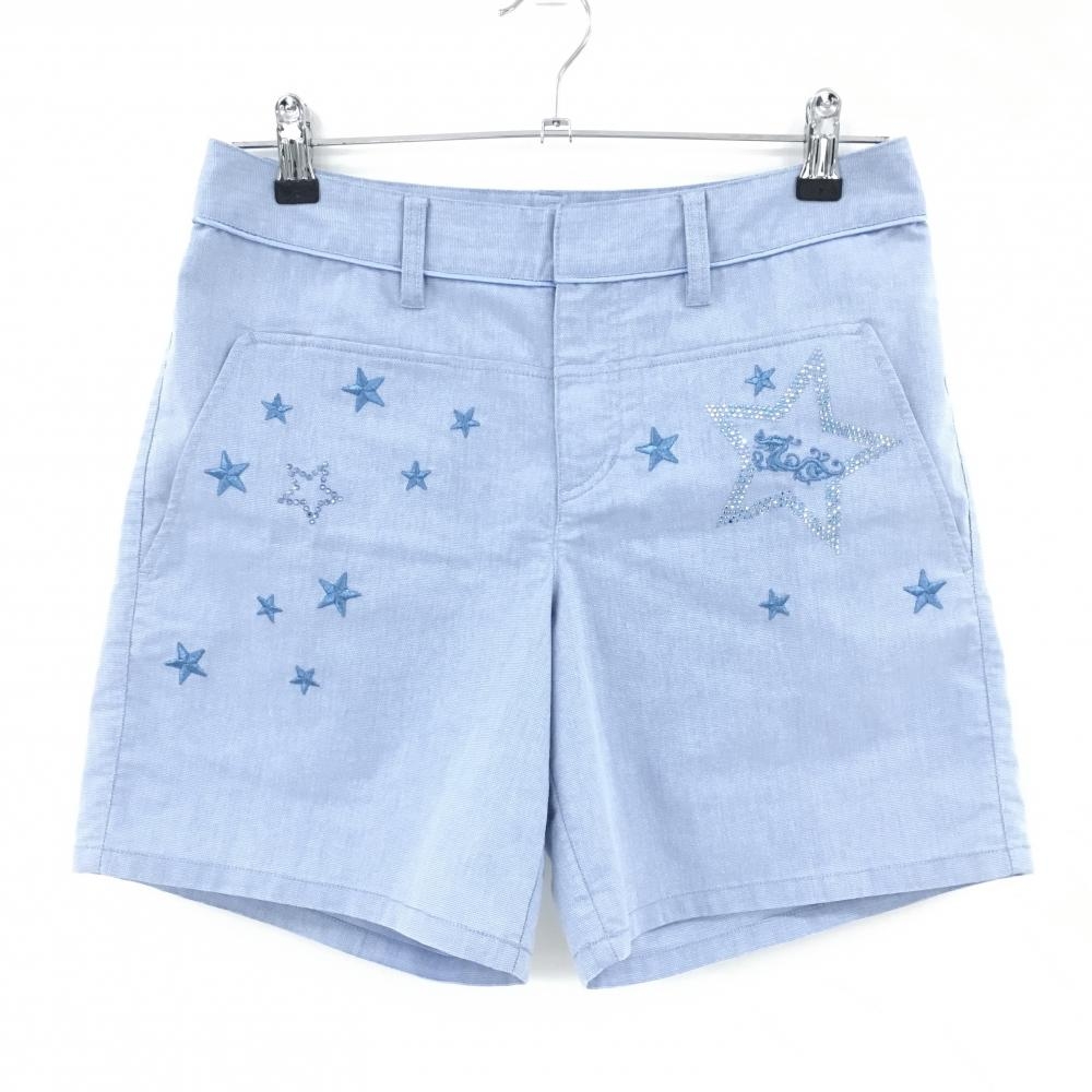 【超美品】ダンスウィズドラゴン ショートパンツ ライトブルー 星柄 ストレッチ レディース 3(L) ゴルフウェア Dance With Dragon