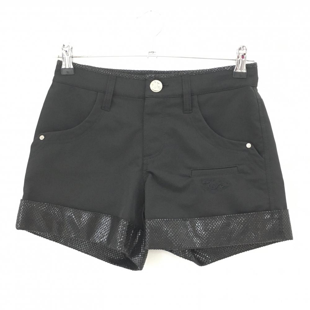 【美品】ダンスウィズドラゴン ショートパンツ 黒 裾パイソン柄地模様 スカル レディース 1(S) ゴルフウェア Dance With Dragon