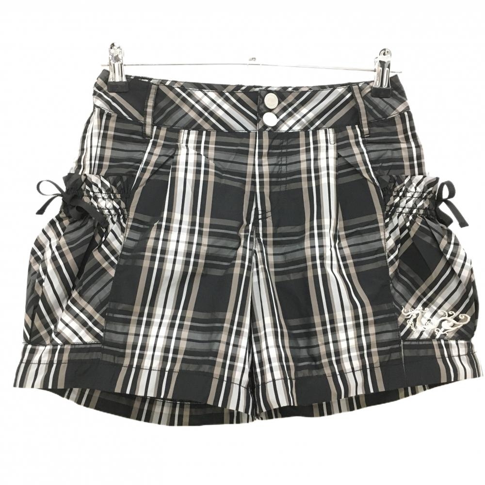 【超美品】ダンスウィズドラゴン ショートパンツ 黒×ライトブラウン チェック  レディース 1(S) ゴルフウェア Dance With Dragon