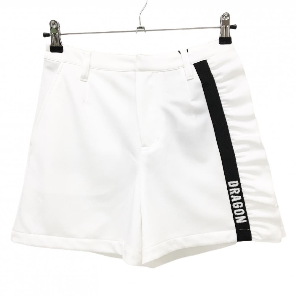 【新品】ダンスウィズドラゴン ショートパンツ 白×黒 サイドフリル ロゴスパンコール レディース 1(S) ゴルフウェア Dance With Dragon