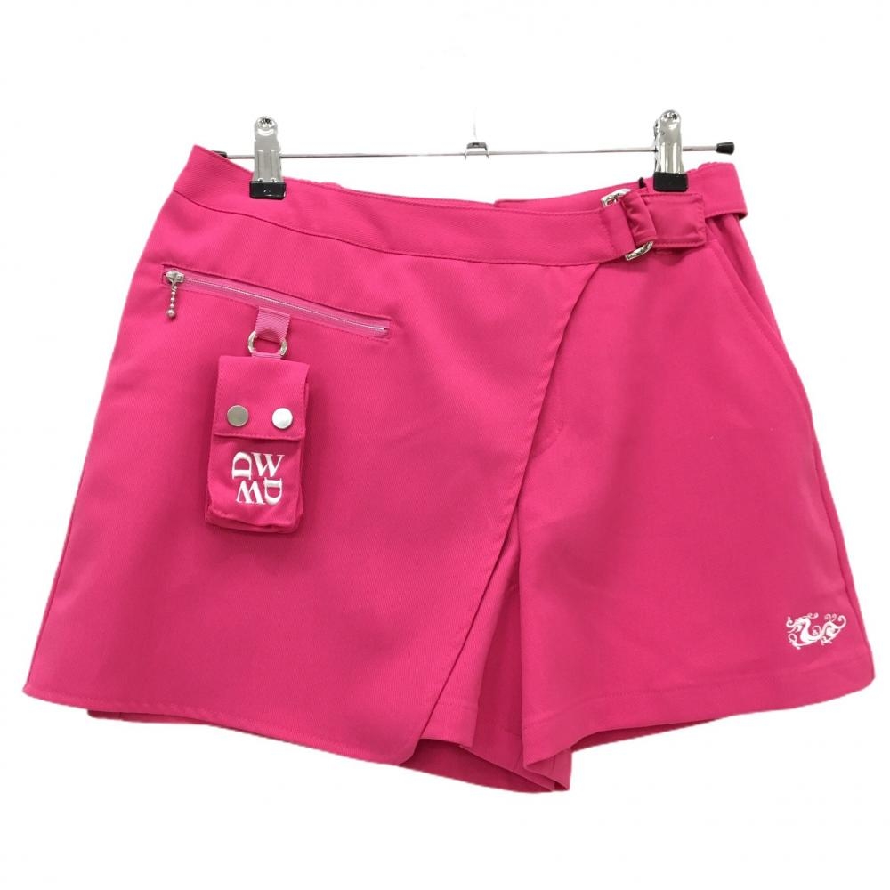 【新品】ダンスウィズドラゴン ショートパンツ ピンク×白 カバーベルト付き ポーチ付き レディース 1(S) ゴルフウェア Dance With Dragon