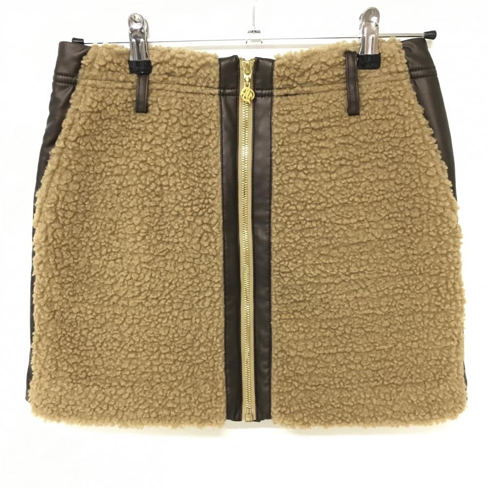 【美品】ダンスウィズドラゴン 中綿異素材スカート ブラウン 前ボア 裏起毛 レディース 2(M) ゴルフウェア Dance With Dragon