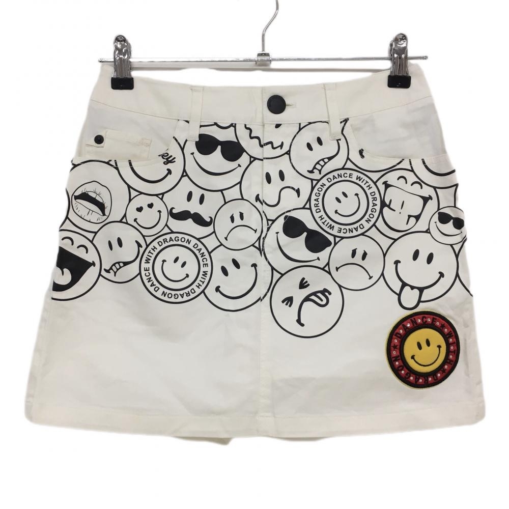 ダンスウィズドラゴン スカート 白×黒 一部委ニコちゃん総柄 内側インナーパンツ  レディース 1(S) ゴルフウェア Dance With Dragon