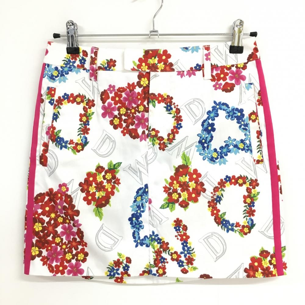 ダンスウィズドラゴン スカート 白×レッド 花柄 サイドライン レディース 2(M) ゴルフウェア Dance With Dragon