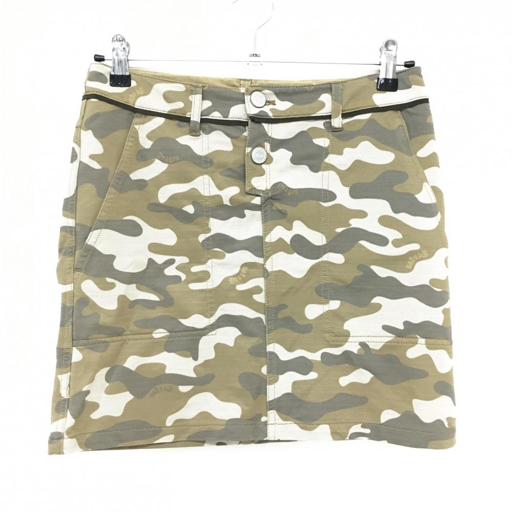 【美品】ダンスウィズドラゴン リバーシブルスカート カーキ×ベージュ カモフラ 迷彩 レディース 2(M) ゴルフウェア Dance With Dragon