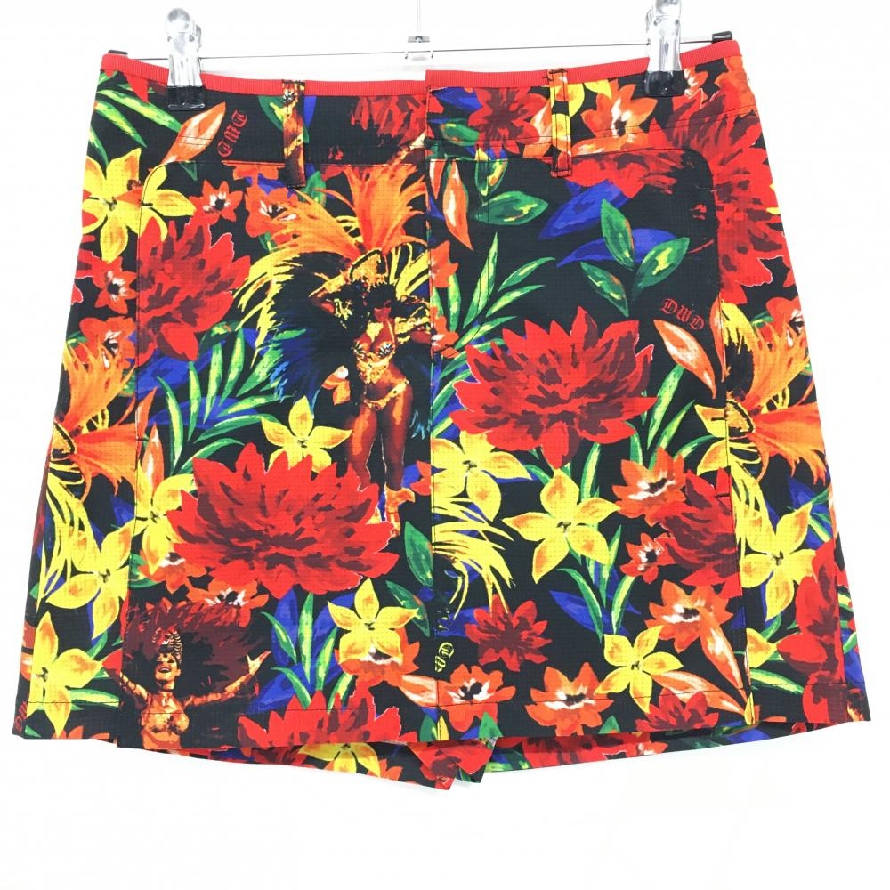 【超美品】ダンスウィズドラゴン スカート 黒×レッド 花柄 女性 メッシュ レディース 2(M) ゴルフウェア Dance With Dragon