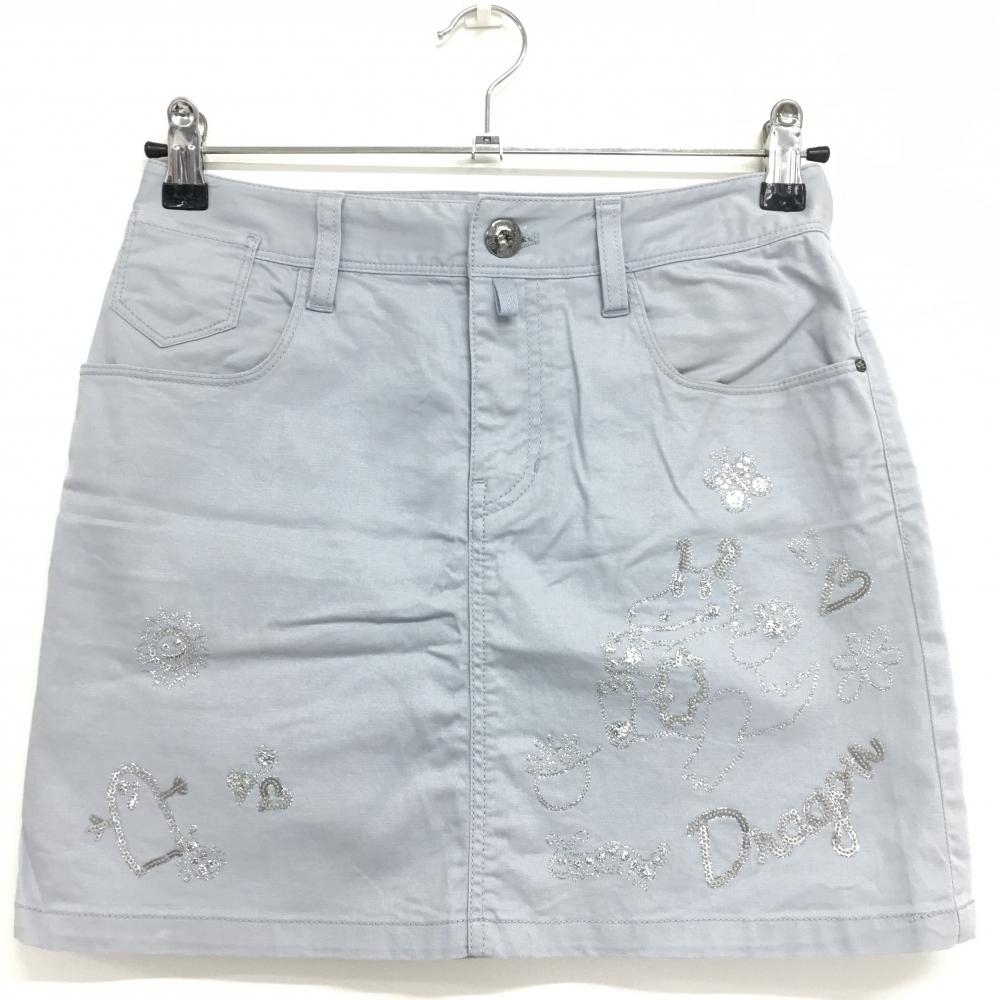 【美品】ダンスウィズドラゴン スカート ライトグレー×シルバー チビドラ 刺しゅう レディース 2(M) ゴルフウェア Dance With Dragon