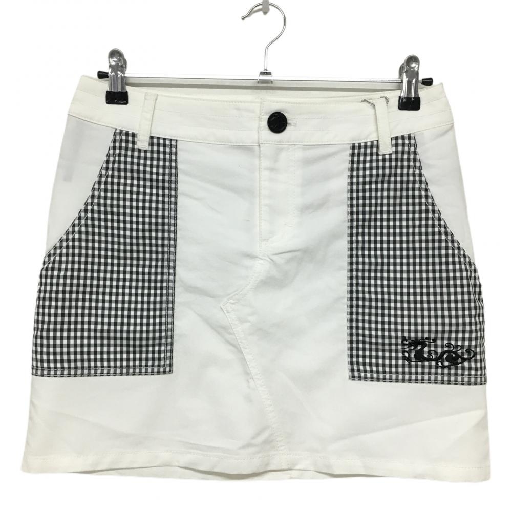 【新品】ダンスウィズドラゴン スカート 白×黒 一部ギンガムチェック 吸水速乾 レディース 3(L) ゴルフウェア Dance With Dragon