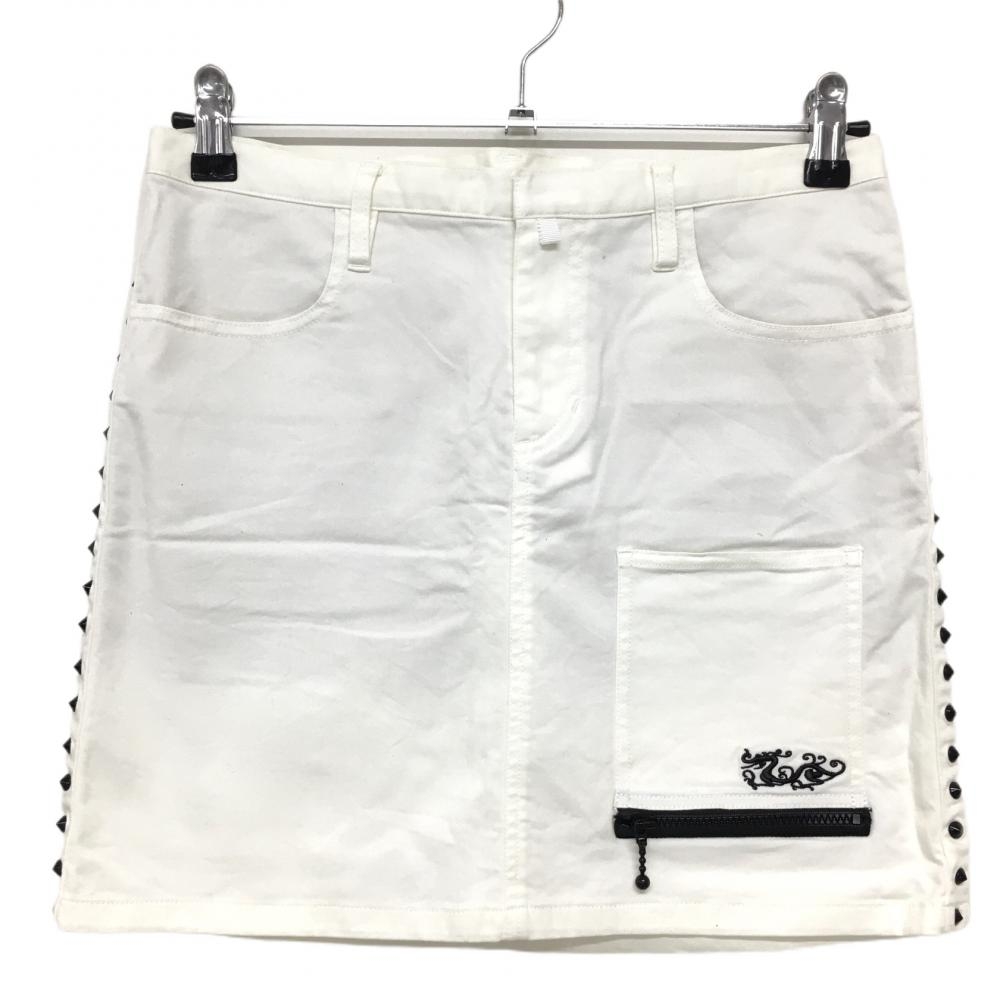 【美品】ダンスウィズドラゴン スカート 白×黒 サイドスタッズ  レディース 3(L) ゴルフウェア Dance With Dragon