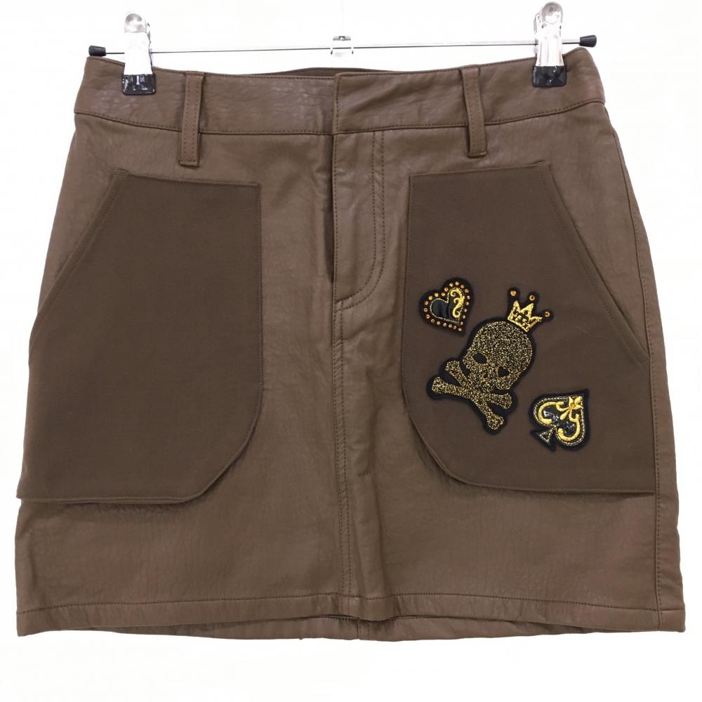 ダンスウィズドラゴン スカート ブラウン 合成皮革 スカル  レディース 2(M) ゴルフウェア Dance With Dragon