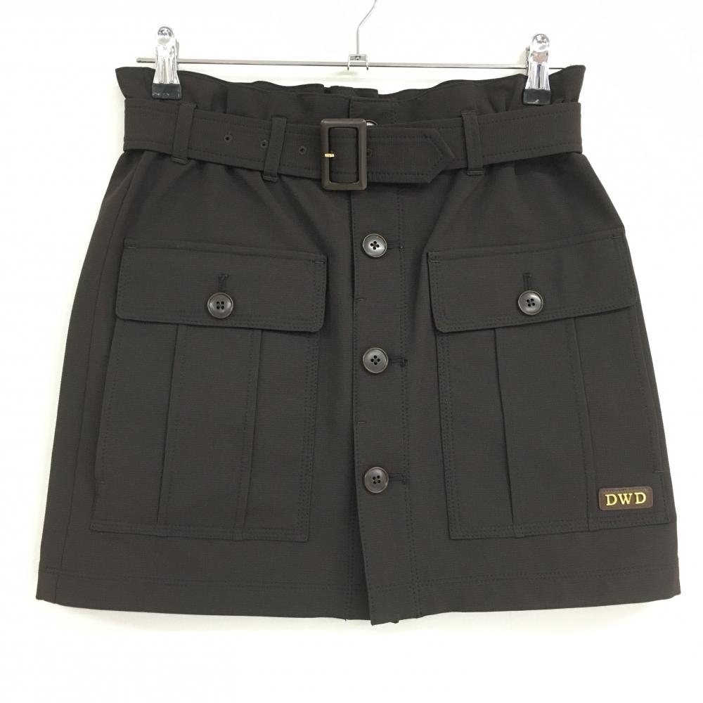 【超美品】ダンスウィズドラゴン スカート ブラウン 前ボタン ベルト付 レディース 2(M) ゴルフウェア Dance With Dragon