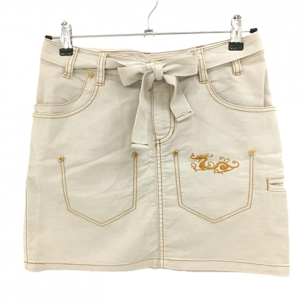 【美品】ダンスウィズドラゴン スカート ベージュ 紐ベルト付き 複数ポケット レディース 1(S) ゴルフウェア Dance With Dragon