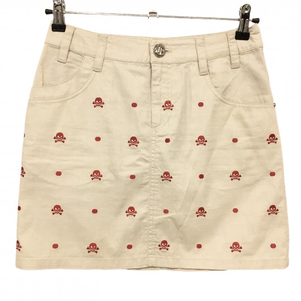 ダンスウィズドラゴン スカート ベージュ×レッド スカル ドット刺しゅう  レディース 1(S) ゴルフウェア Dance With Dragon