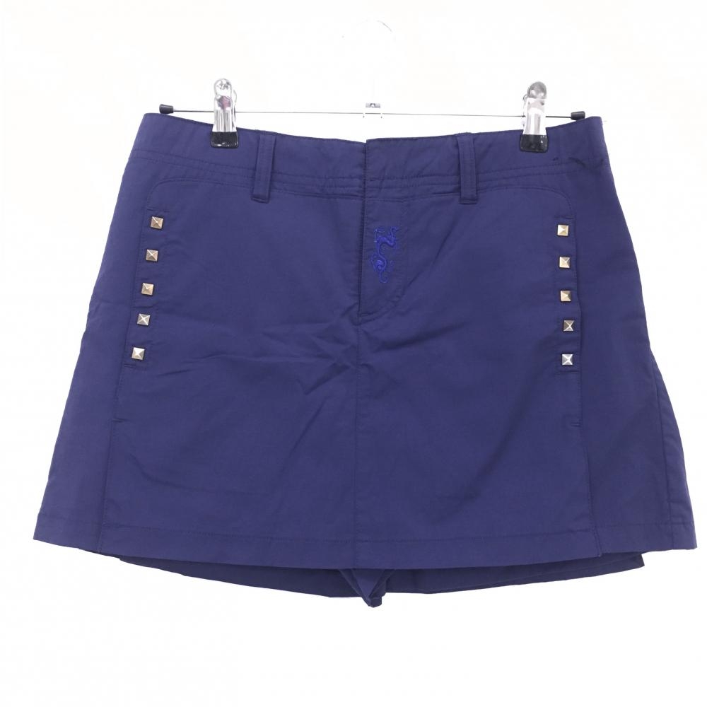 【美品】ダンスウィズドラゴン スカート ネイビー サイドスタッズ ロゴ刺しゅう  レディース 3(L) ゴルフウェア Dance With Dragon