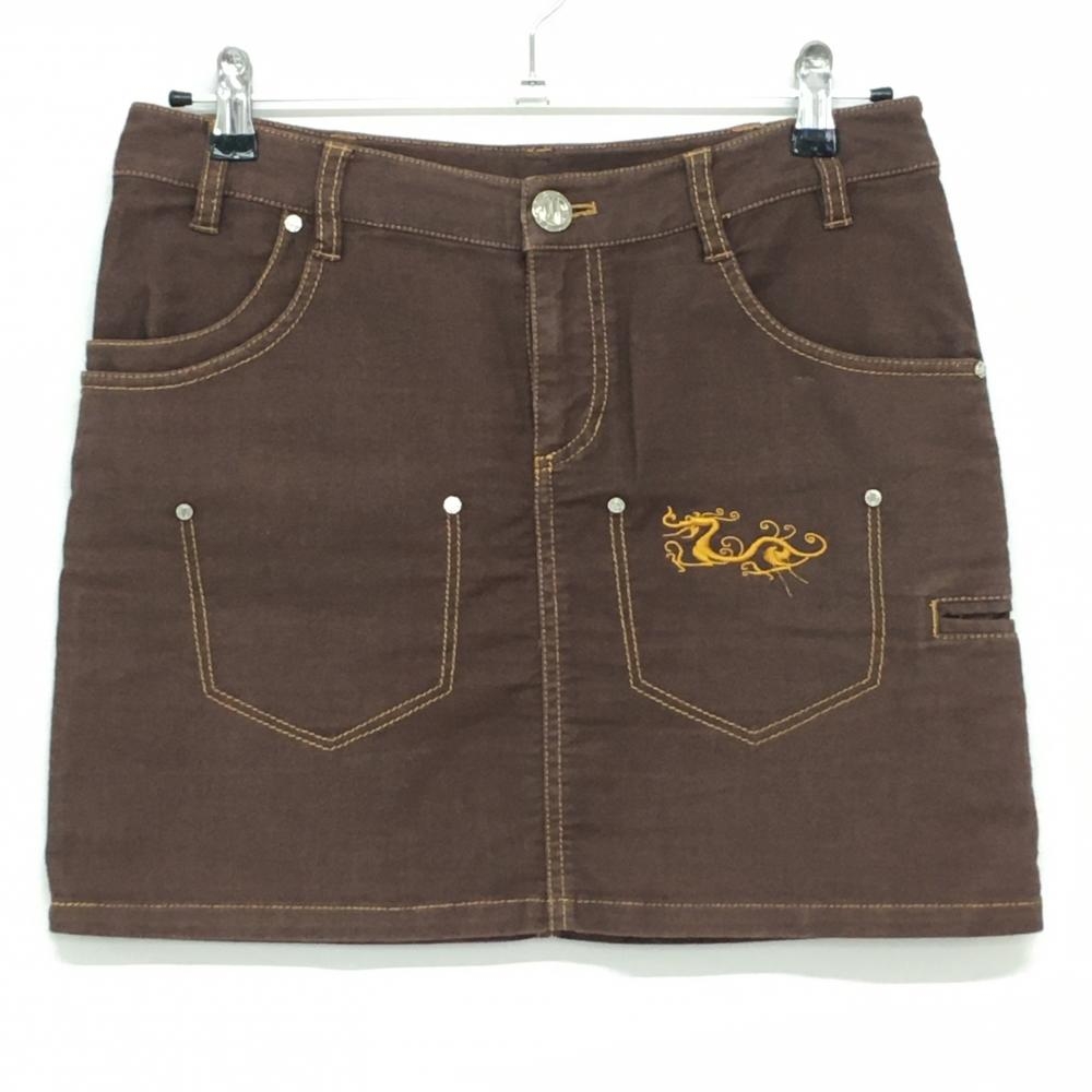 ダンスウィズドラゴン スカート ブラウン×オレンジ ロゴ刺しゅう  レディース 2(M) ゴルフウェア Dance With Dragon