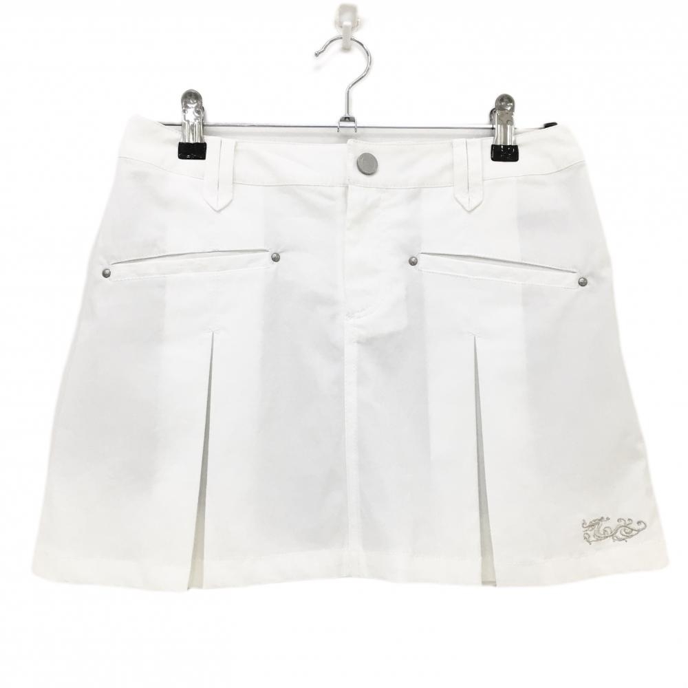 【美品】ダンスウィズドラゴン スカート 白 前面ボックスプリーツ 内側インナーパンツ  レディース 2(M) ゴルフウェア Dance With Dragon