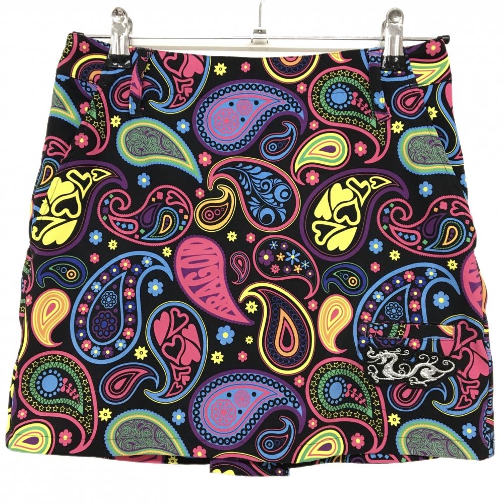 【美品】ダンスウィズドラゴン スカート 黒×マルチカラー ペイズリー レディース 1(S) ゴルフウェア Dance With Dragon