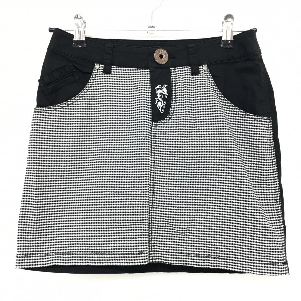 ダンスウィズドラゴン スカート 黒×白 前面チェック レディース 1(S) ゴルフウェア Dance With Dragon