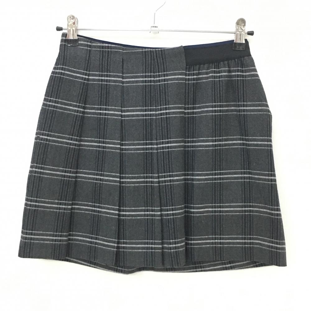 【美品】ダンスウィズドラゴン スカート グレー×白 チェック ウエスト一部ゴム レディース 2(M) ゴルフウェア Dance With Dragon