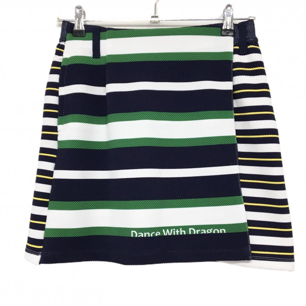 【超美品】ダンスウィズドラゴン スカート ネイビー×白×グリーン ボーダー レディース 2(M) ゴルフウェア Dance With Dragon