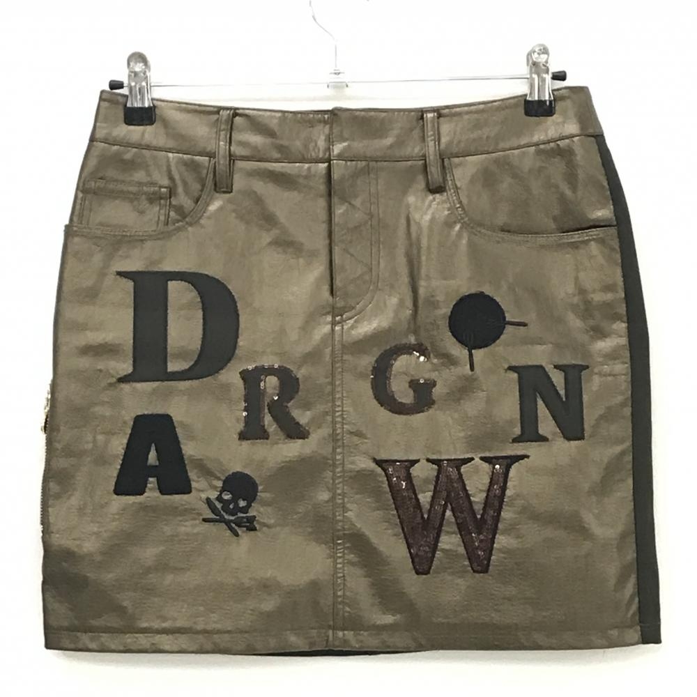 ダンスウィズドラゴン スカート ゴールド系×カーキ 合成皮革 レディース 3(L) ゴルフウェア Dance With Dragon