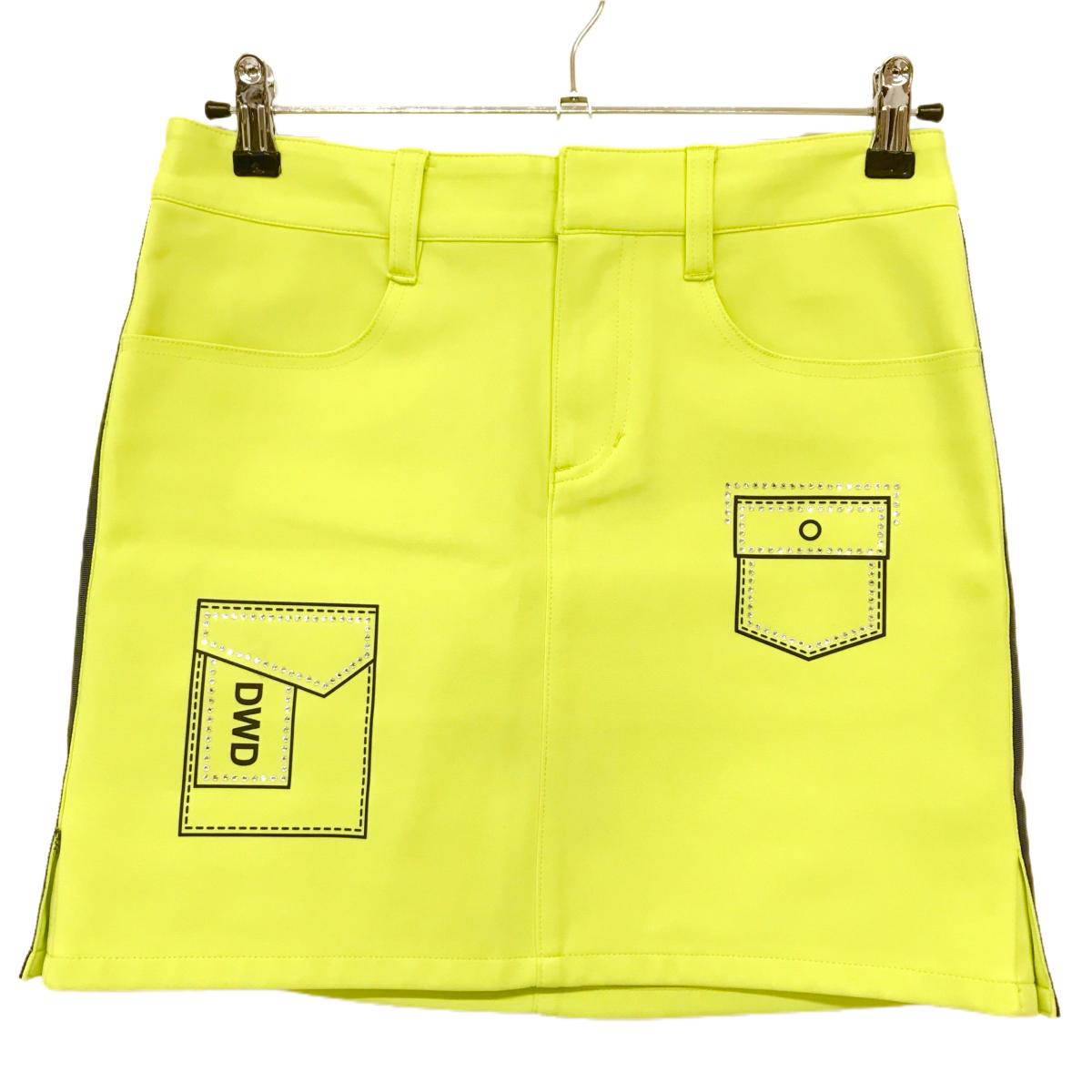 【超美品】ダンスウィズドラゴン スカート イエロー×黒 ダミーポケット ラインストーン  レディース 2(M) ゴルフウェア Dance With Dragon