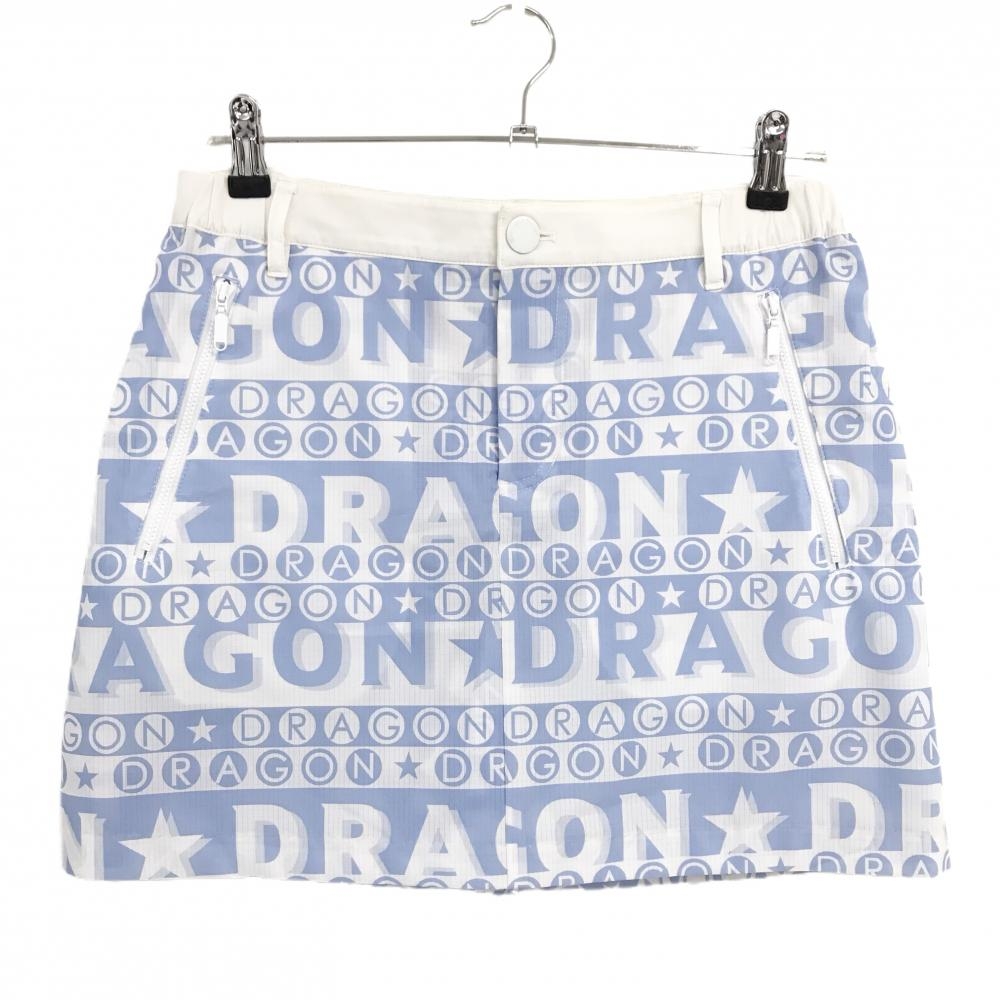 【美品】ダンスウィズドラゴン スカート 白×ライトブルー ロゴ総柄 メッシュ調   レディース 3(L) ゴルフウェア Dance With Dragon