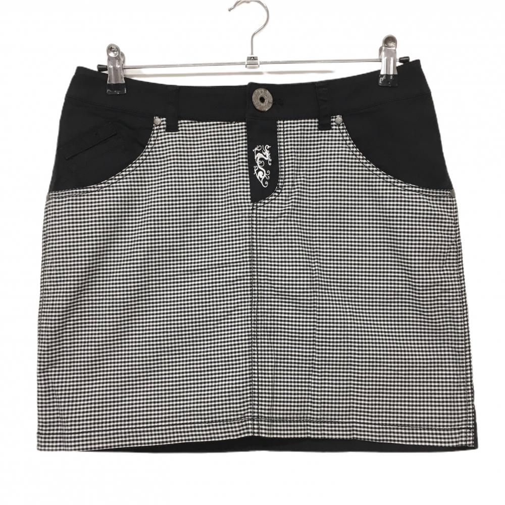 【美品】ダンスウィズドラゴン スカート 黒×白 一部ギンガムチェック ストレッチ レディース 3(L) ゴルフウェア Dance With Dragon