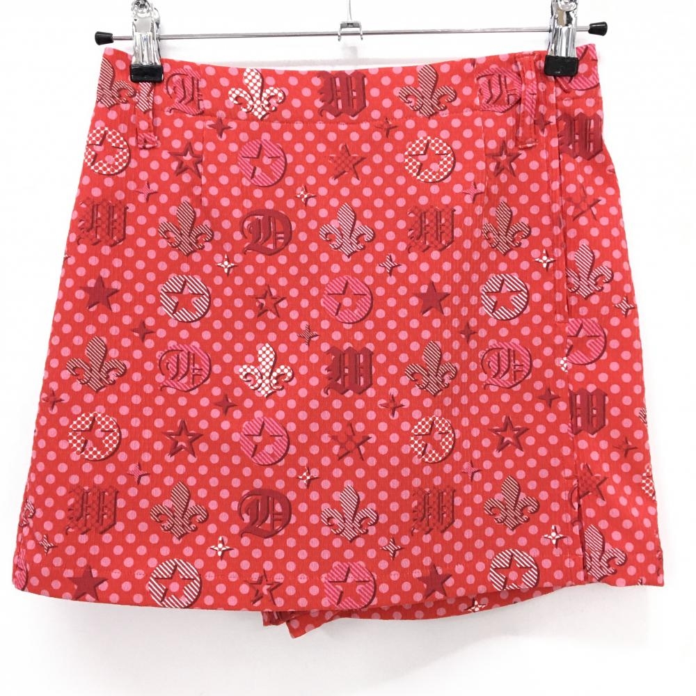 【超美品】ダンスウィズドラゴン スカート レッド×ピンク 総柄 ドット 内側パンツ レディース 1(S) ゴルフウェア Dance With Dragon