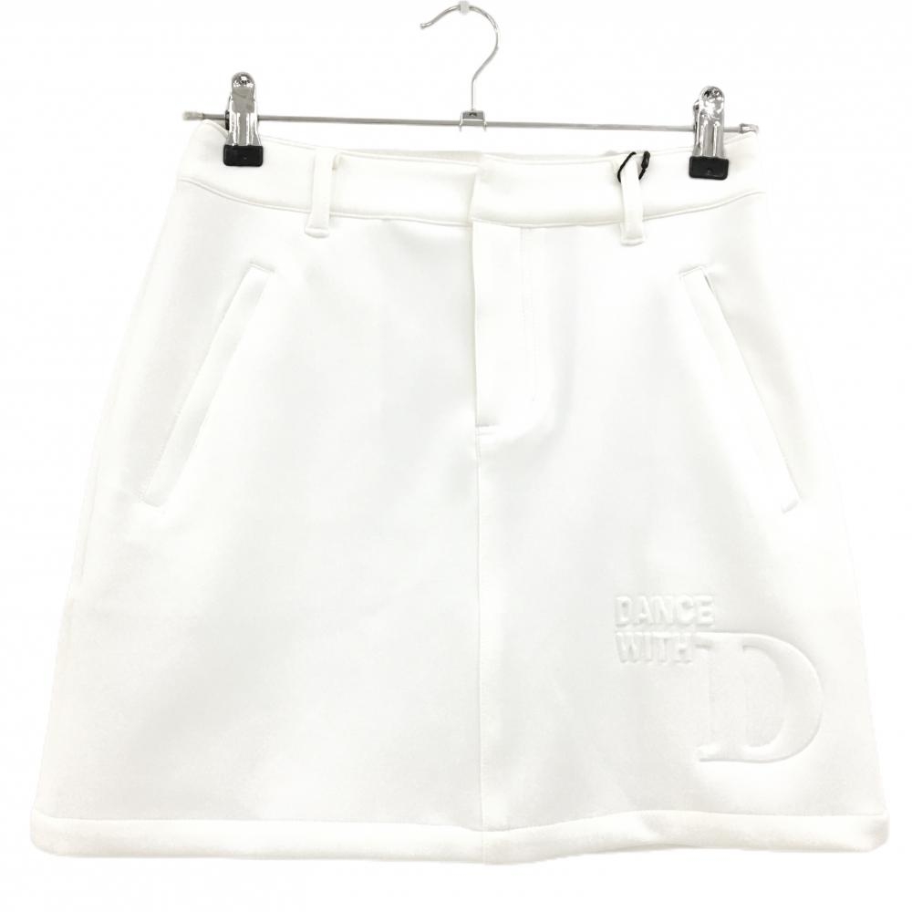 【新品】ダンスウィズドラゴン スカート 白 立体ロゴ 腰ゴムラメ入り ジップポケット  レディース 2(M) ゴルフウェア Dance With Dragon
