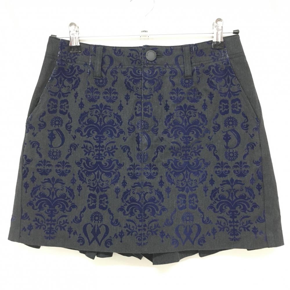 ダンスウィズドラゴン キュロットスカート グレー×ネイビー 前面総柄ワッペン  レディース 2(M) ゴルフウェア Dance With Dragon