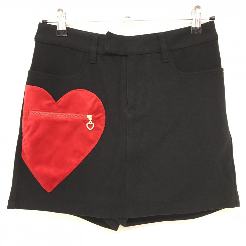 ダンスウィズドラゴン キュロットスカート 黒×レッド ハートポケット 秋冬  レディース 2(M) ゴルフウェア Dance With Dragon