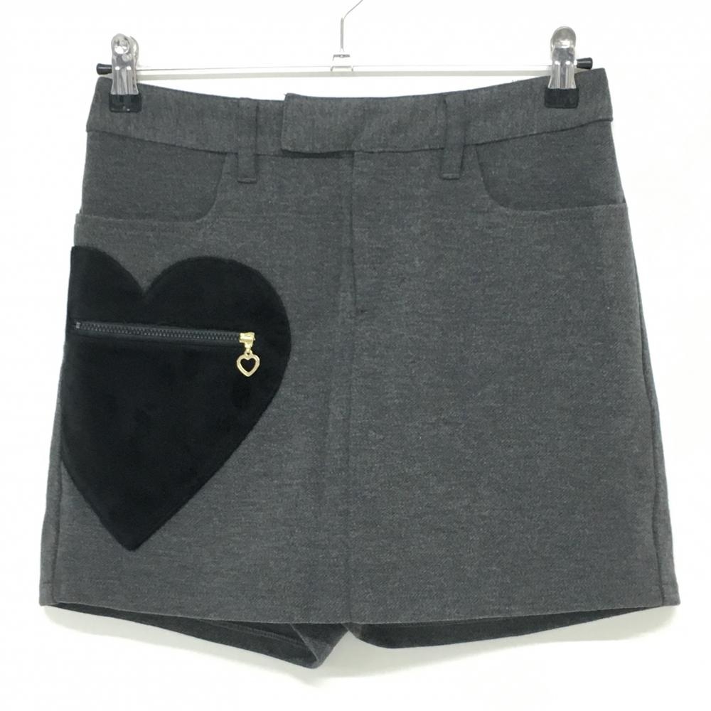 【美品】ダンスウィズドラゴン キュロットスカート グレー×黒 ハートポケット 秋冬　 レディース 2(M) ゴルフウェア Dance With Dragon