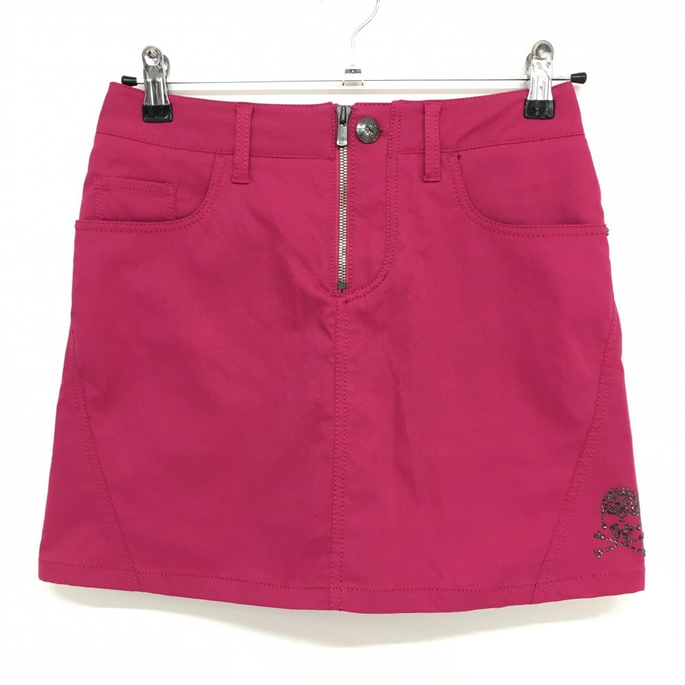 【超美品】ダンスウィズドラゴン キュロットスカート ピンク ラインストーンスカル  レディース 2(M) ゴルフウェア Dance With Dragon