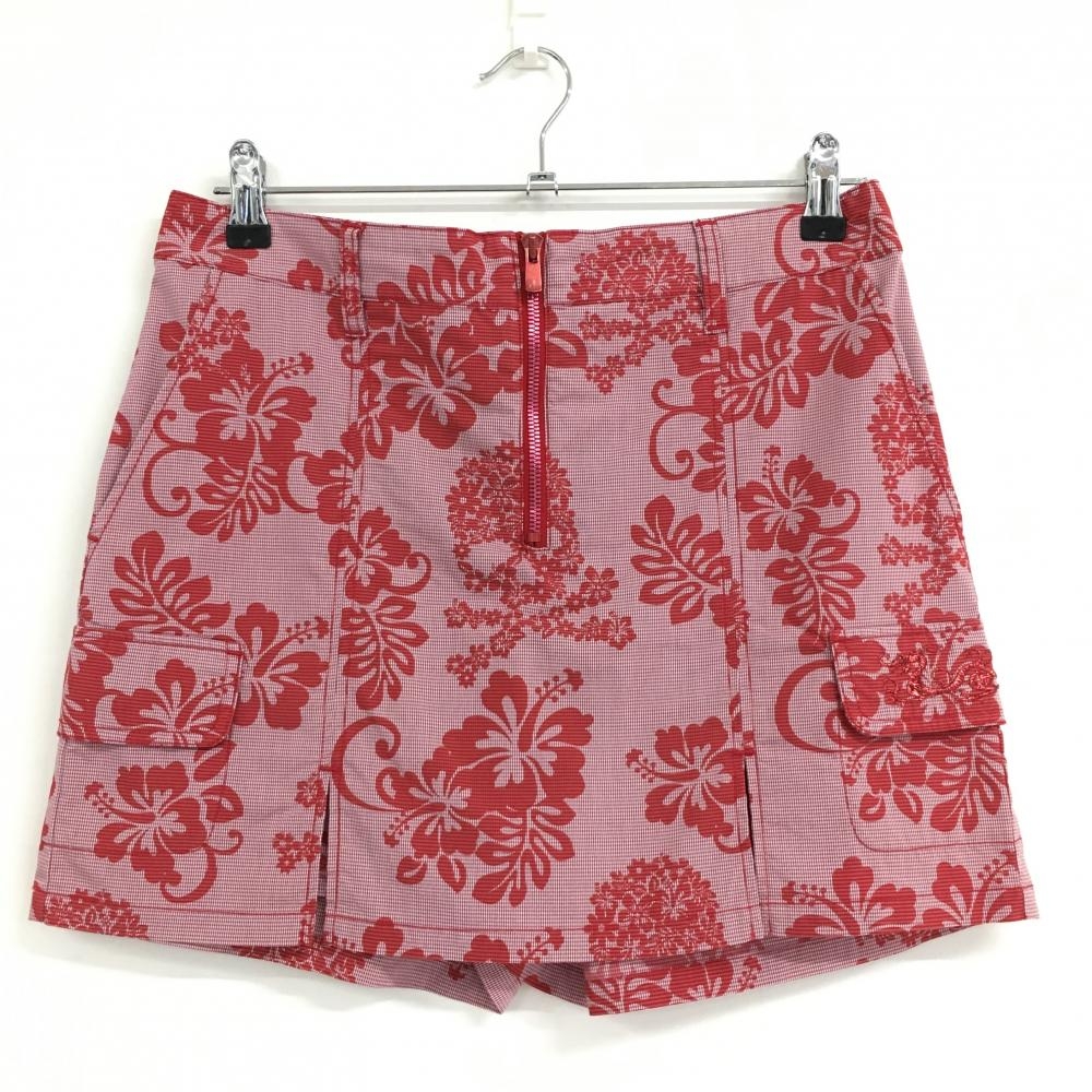 【超美品】ダンスウィズドラゴン キュロットスカート レッド×白 花柄 チェック レディース 3(L) ゴルフウェア Dance With Dragon