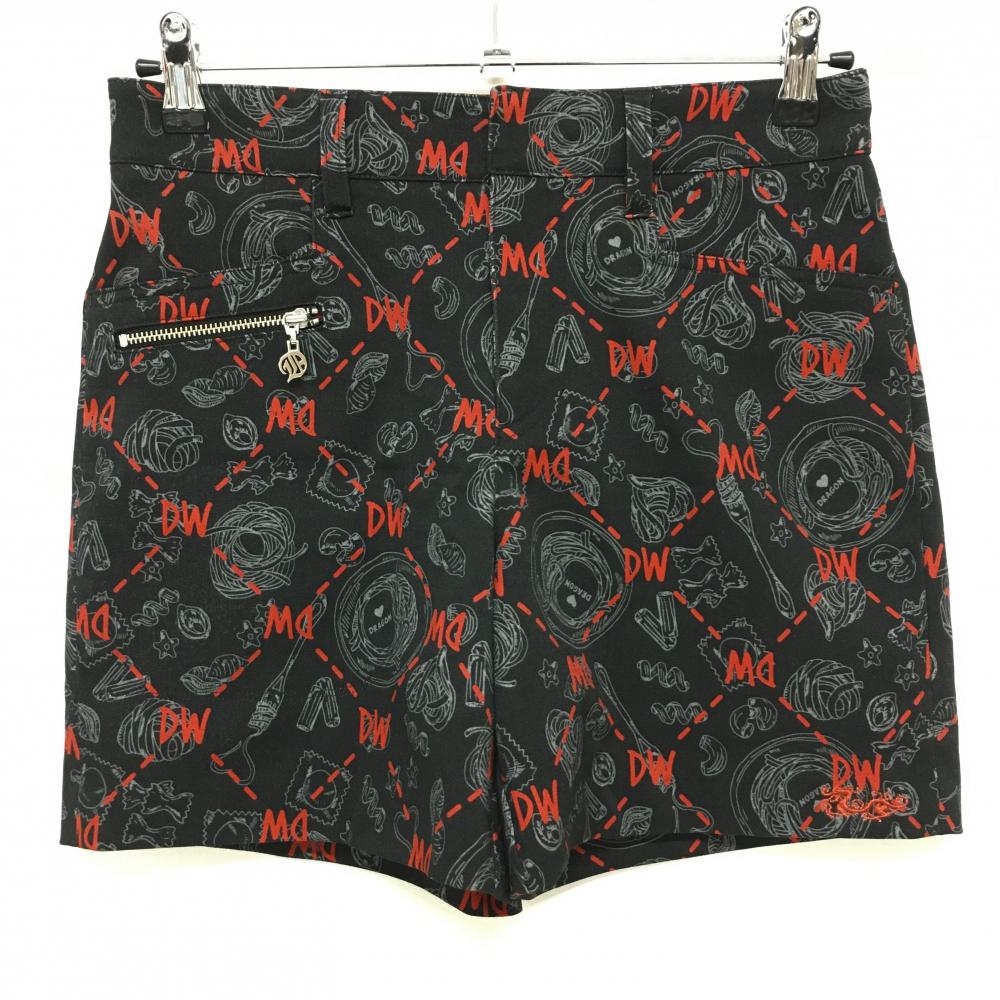 ダンスウィズドラゴン キュロットスカート 黒×レッド 総柄 レディース 2(M) ゴルフウェア Dance With Dragon