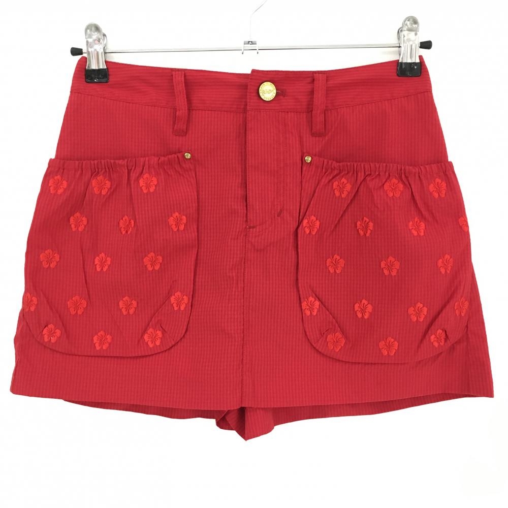 【超美品】ダンスウィズドラゴン キュロットスカート レッド ストライプ サッカー生地 レディース 1(S) ゴルフウェア Dance With Dragon