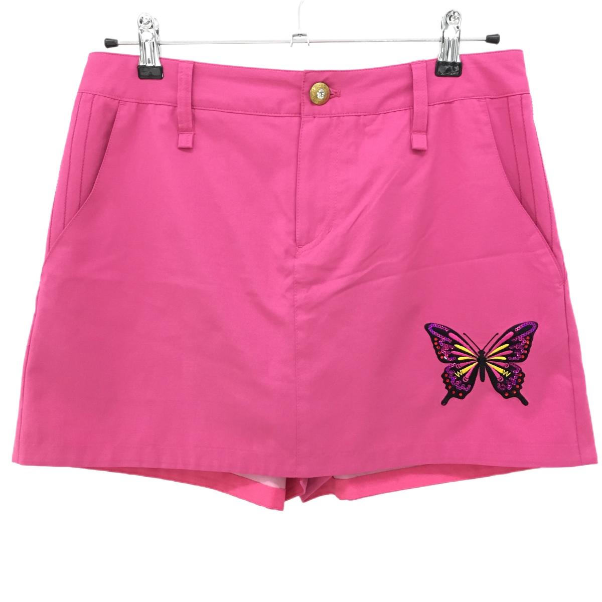 【超美品】ダンスウィズドラゴン キュロットスカート ピンク バタフライ刺しゅう レディース 3(L) ゴルフウェア Dance With Dragon