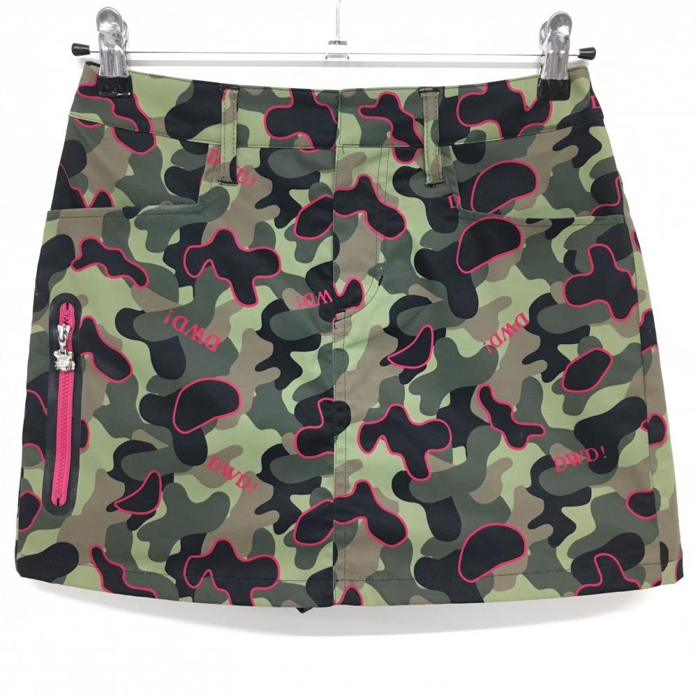 【美品】ダンスウィズドラゴン キュロットスカート カーキ×黒 迷彩 カモフラ チビドラ  レディース 1(S) ゴルフウェア Dance With Dragon